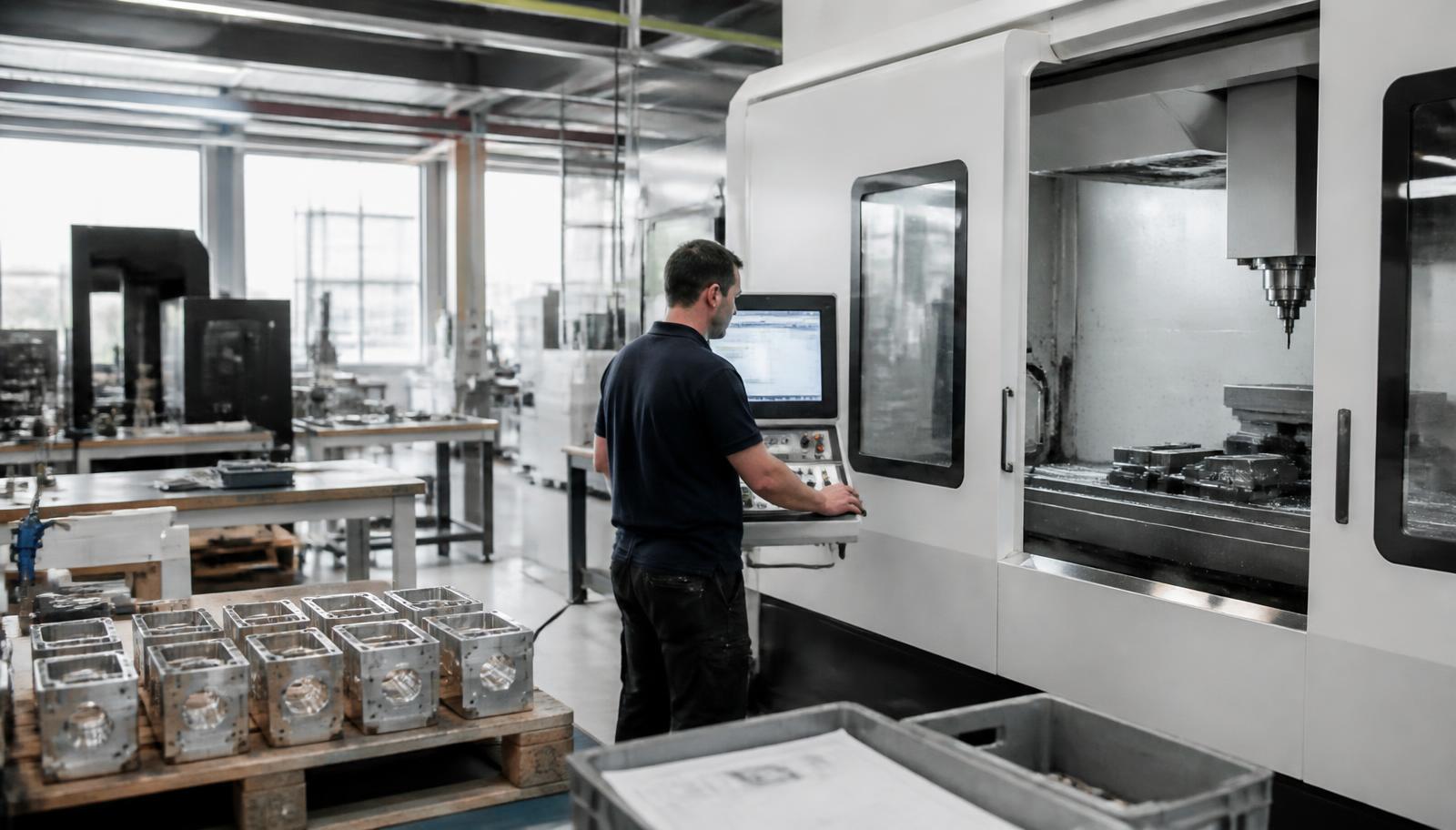 Fachkraft an einem modernen industriellen Arbeitsplatz