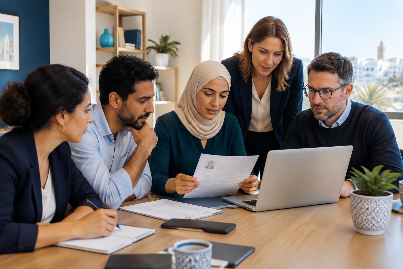 Deutsch-tunesisches Team bei der gemeinsamen Prüfung von Unterlagen